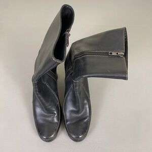 Cole Haan Leather Boots Black Side Zip Heeled Womens 7.5 B Made in Brazil D15854
